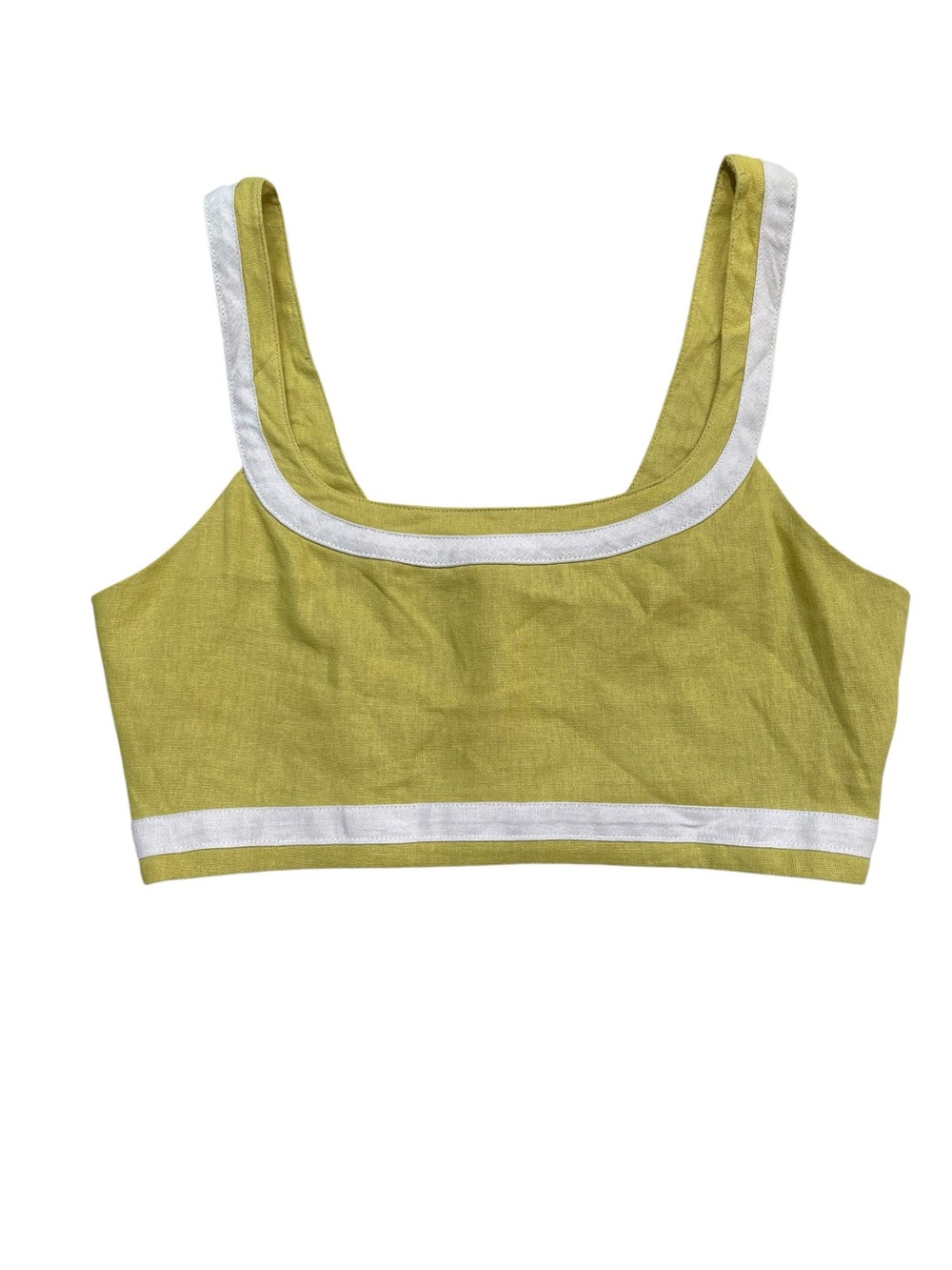 7 For All Mankind Chartreuse Linen Blend Crop Tank Top Medium NWOT